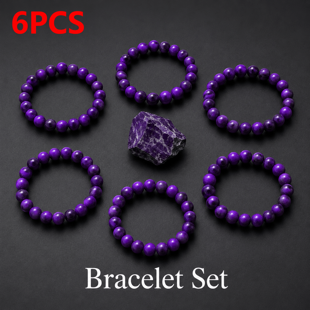 6pcs Fashion Purple Tiger Eye Bracelet Set